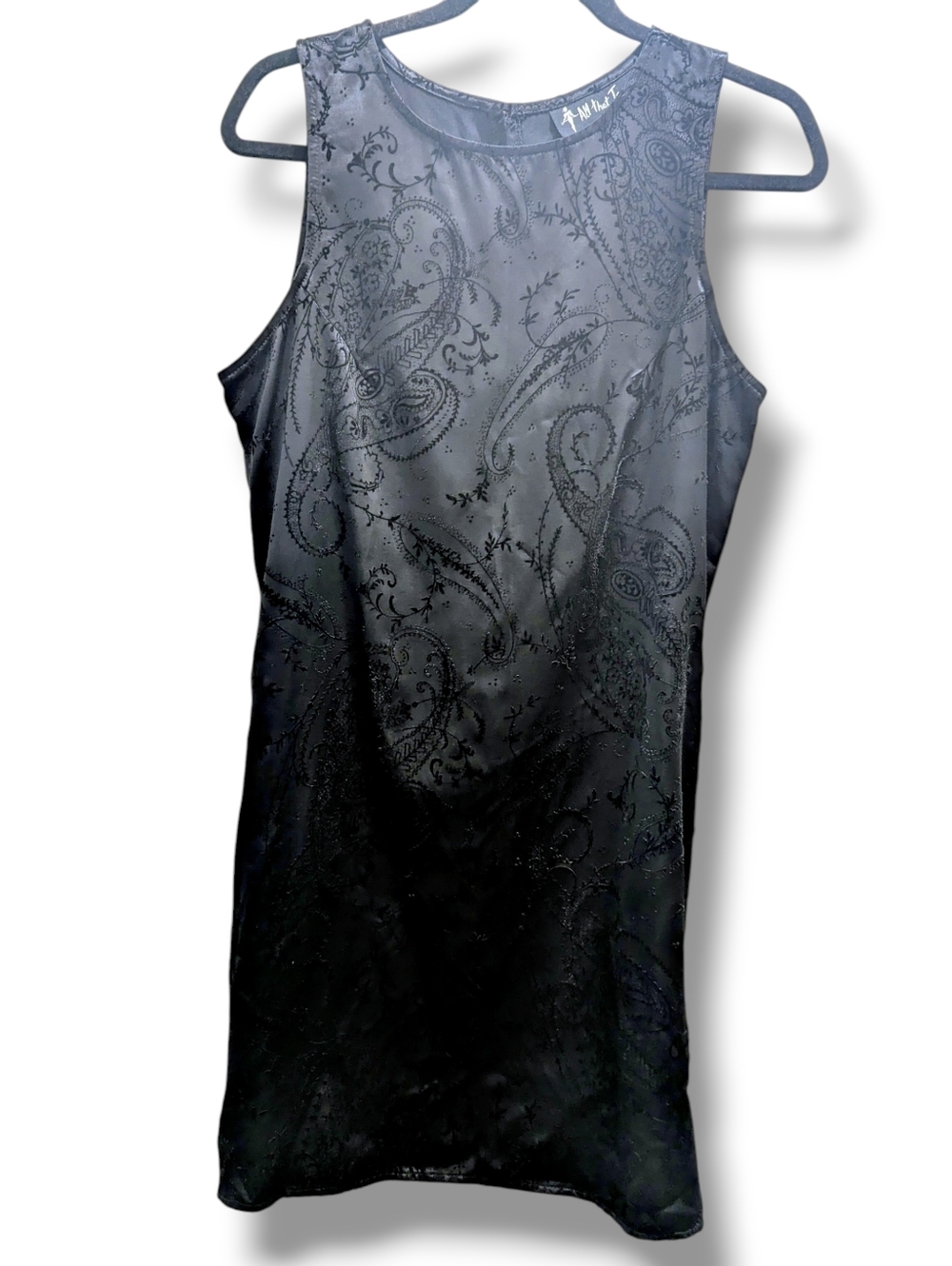 All that Jazz Vintage 90's Black Satin Textured Print Dress (Tag Size 11/12)